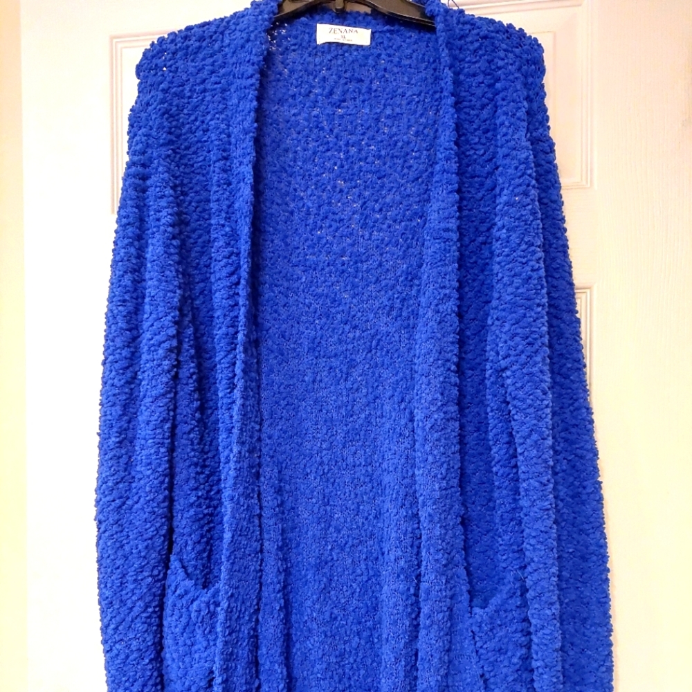 Womens Zenana popcorn cardigan- royal blue size XL.